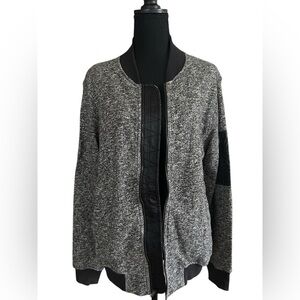 Union Gray Marled Bomber Jacket Quilted Sleeve Pocket Streetwear Men's Small